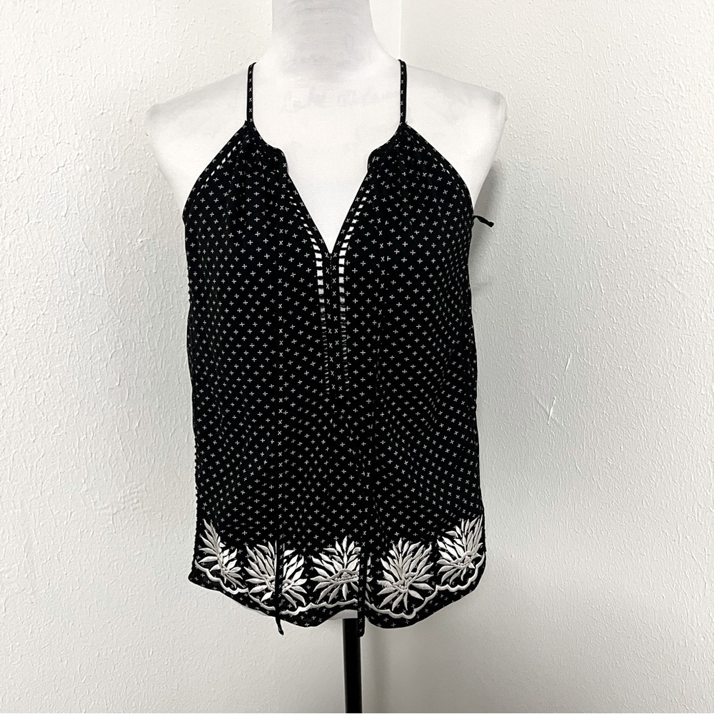 Anthropologie Ranna Gill Black/White Poppyseed Halter Embroidered Blouse Size 6